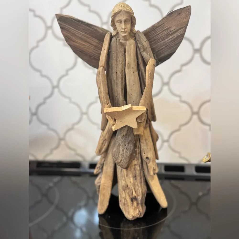 Handmade Driftwood Angel: Beach Decor, Nativity Angel Statue
